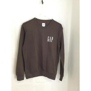 [287] Gap Sweatshirt Mens M Brown Crew Neck Long Sleeve Logo Pullover Casual